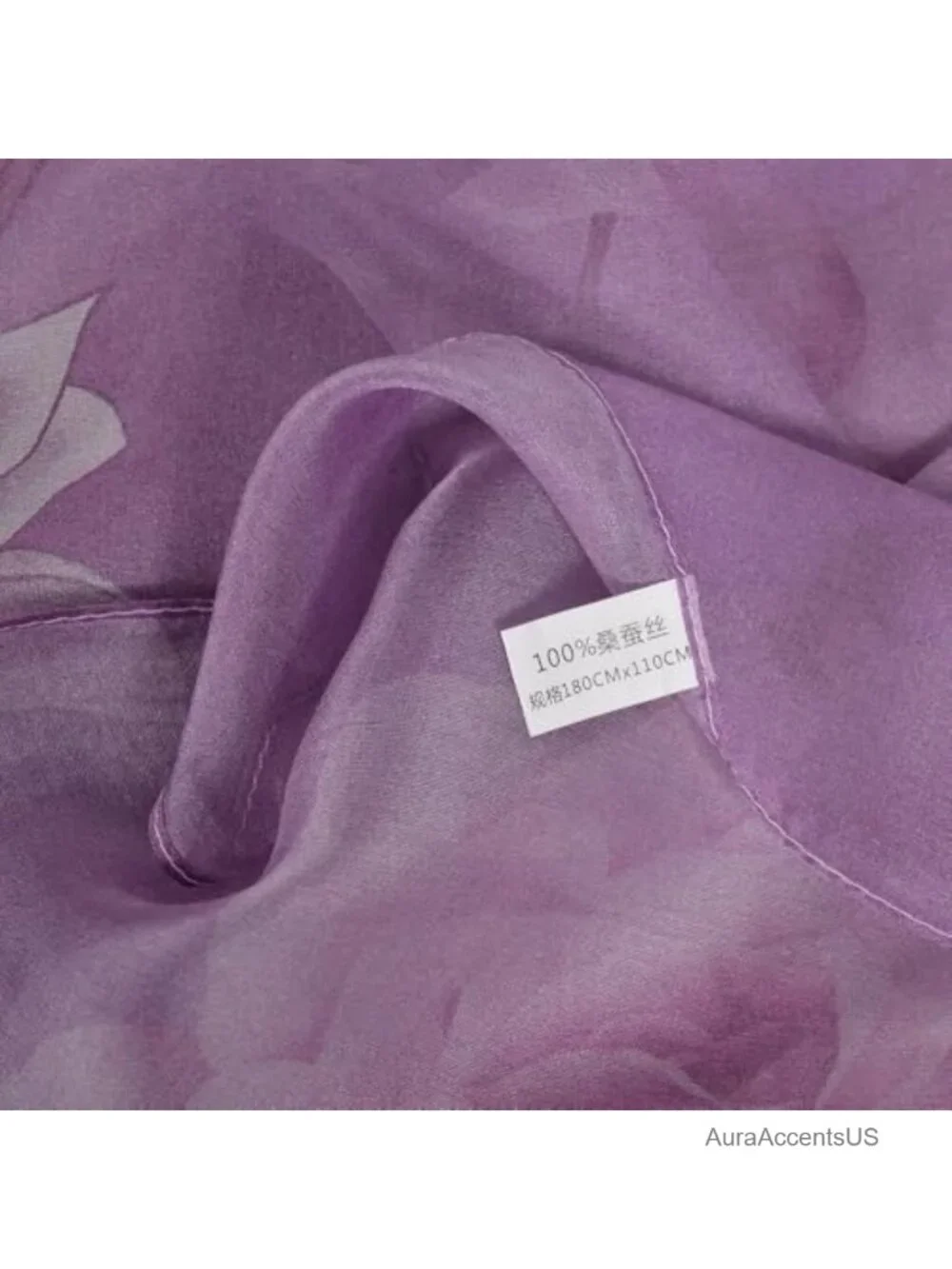 100% Mulberry Silk Chiffon Scarf, Printed Long Shawl, Lightweight Oversized